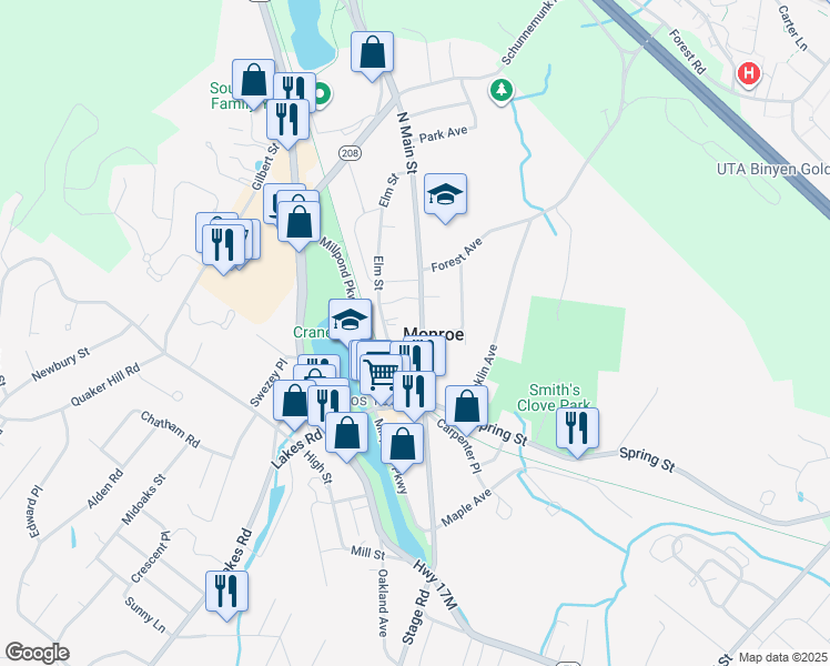 map of restaurants, bars, coffee shops, grocery stores, and more near in Monroe