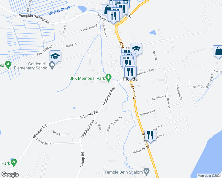 map of restaurants, bars, coffee shops, grocery stores, and more near 12 Highland Avenue in Florida