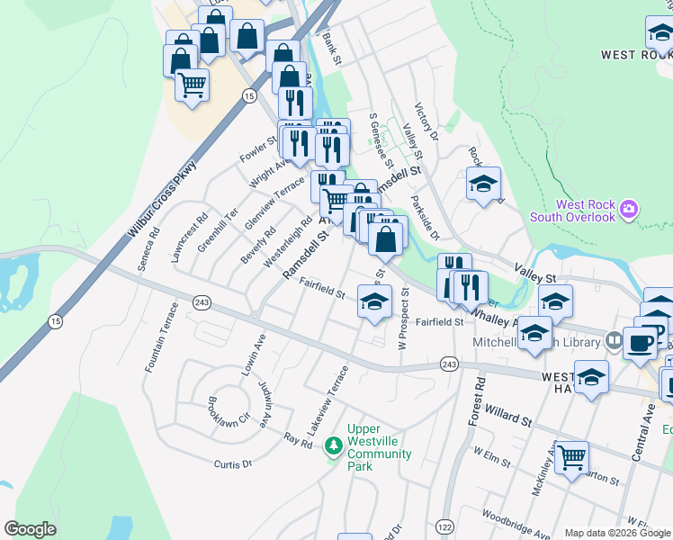 map of restaurants, bars, coffee shops, grocery stores, and more near 88 Anthony Street in New Haven