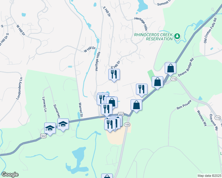 map of restaurants, bars, coffee shops, grocery stores, and more near 985-999 Heritage Hills Drive in Westchester County