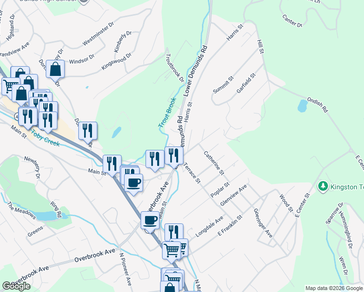 map of restaurants, bars, coffee shops, grocery stores, and more near 1026 Lower Demunds Rd in Dallas
