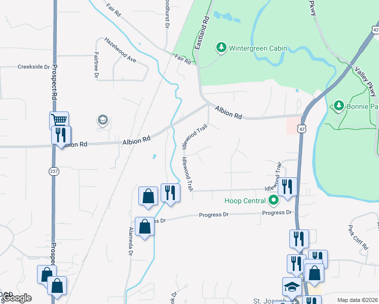 map of restaurants, bars, coffee shops, grocery stores, and more near 20054 Hawthorne Lane in Strongsville