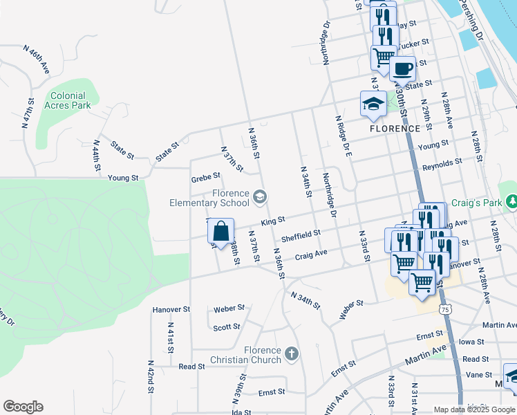 map of restaurants, bars, coffee shops, grocery stores, and more near 7902 North 36th Street in Omaha