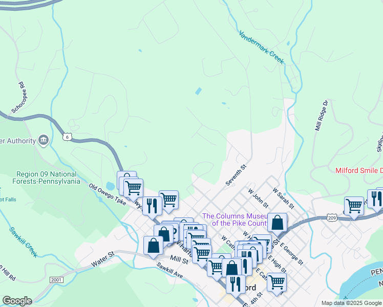 map of restaurants, bars, coffee shops, grocery stores, and more near 107 Tower Drive in Milford