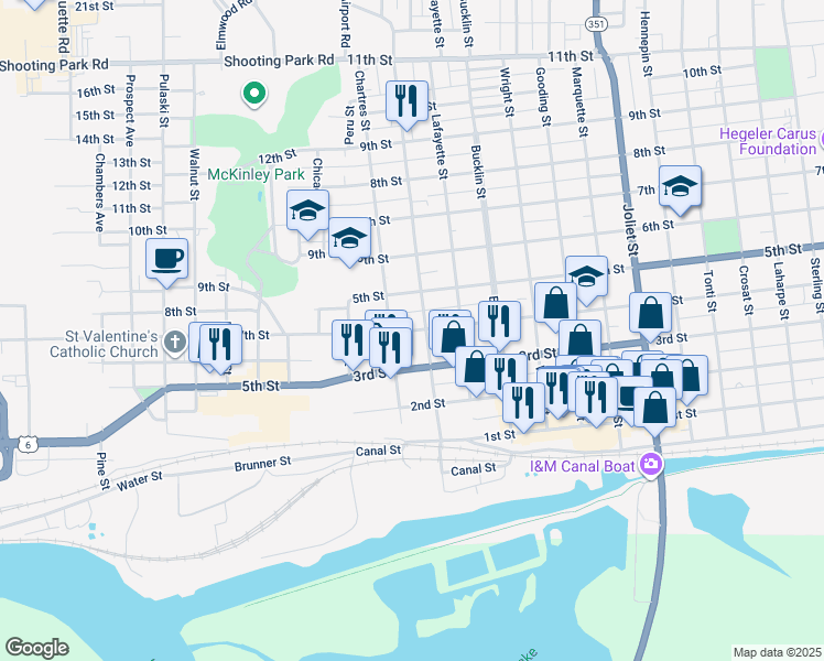 map of restaurants, bars, coffee shops, grocery stores, and more near 161 4th Street in LaSalle