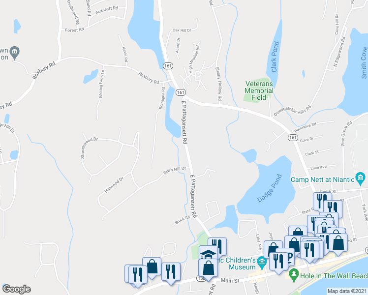map of restaurants, bars, coffee shops, grocery stores, and more near 98 East Pattagansett Road in East Lyme