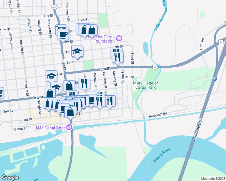 map of restaurants, bars, coffee shops, grocery stores, and more near 1240 3rd Street in LaSalle