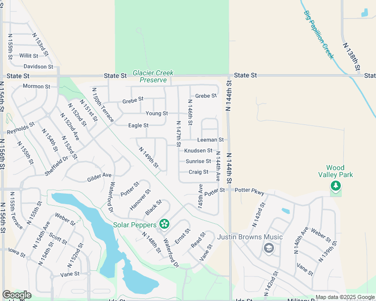 map of restaurants, bars, coffee shops, grocery stores, and more near 14614 Knudsen Street in Bennington