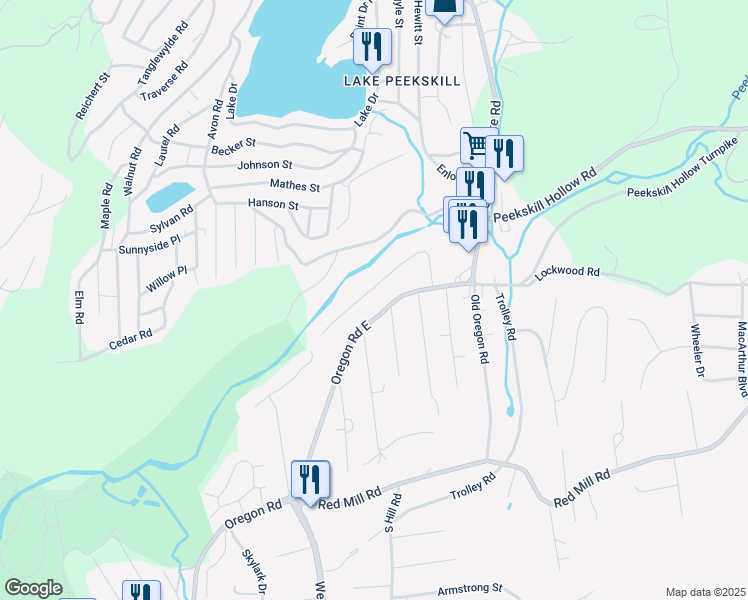 map of restaurants, bars, coffee shops, grocery stores, and more near 55 Sherwood Road in Cortlandt