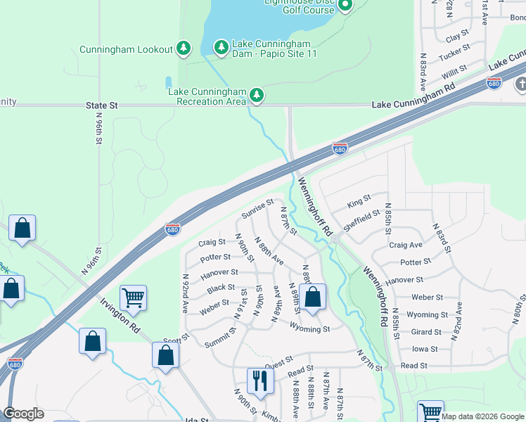 map of restaurants, bars, coffee shops, grocery stores, and more near 7798 North 88th Street in Omaha