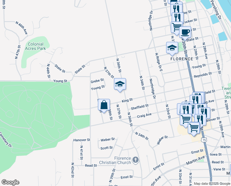 map of restaurants, bars, coffee shops, grocery stores, and more near 7902 North 36th Street in Omaha