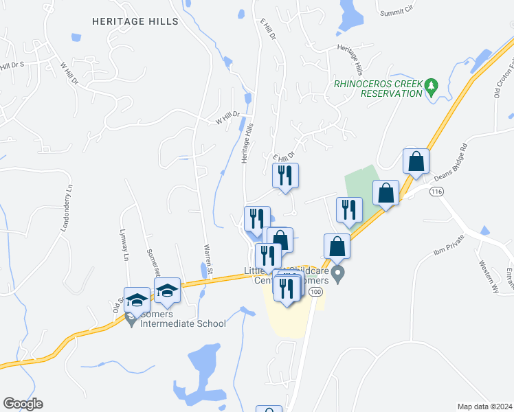 map of restaurants, bars, coffee shops, grocery stores, and more near 985-999 Heritage Hills Drive in Westchester County