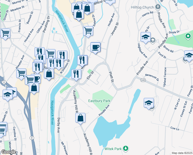 map of restaurants, bars, coffee shops, grocery stores, and more near 10 Richard Street in Ansonia