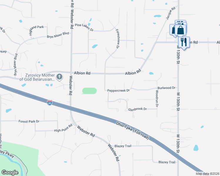 map of restaurants, bars, coffee shops, grocery stores, and more near 11068 Crabapple Court in Strongsville