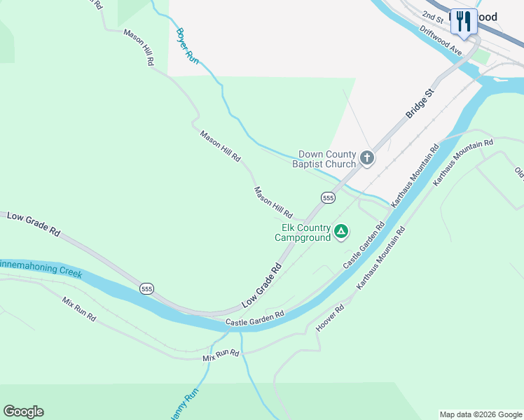 map of restaurants, bars, coffee shops, grocery stores, and more near Oyler Drive in Driftwood