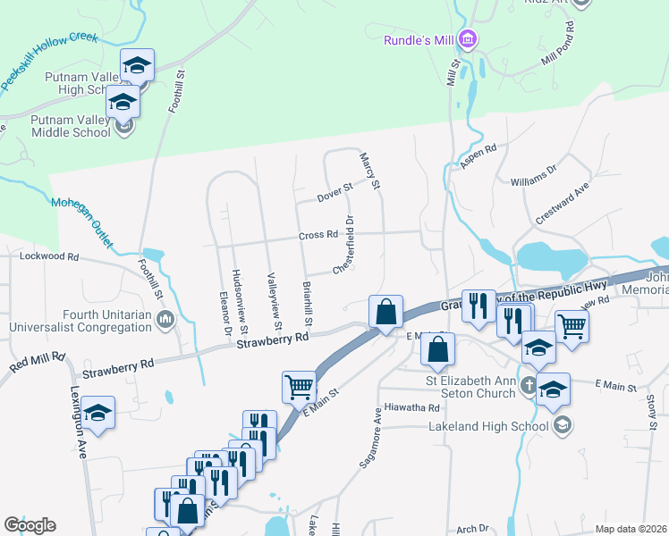 map of restaurants, bars, coffee shops, grocery stores, and more near 3743 Chesterfield Drive in Mohegan Lake