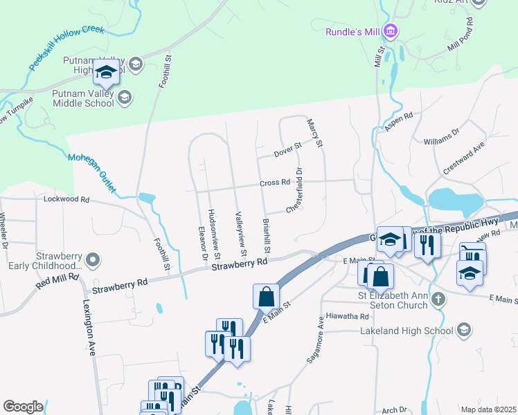 map of restaurants, bars, coffee shops, grocery stores, and more near 3763 Briarhill Street in Mohegan Lake