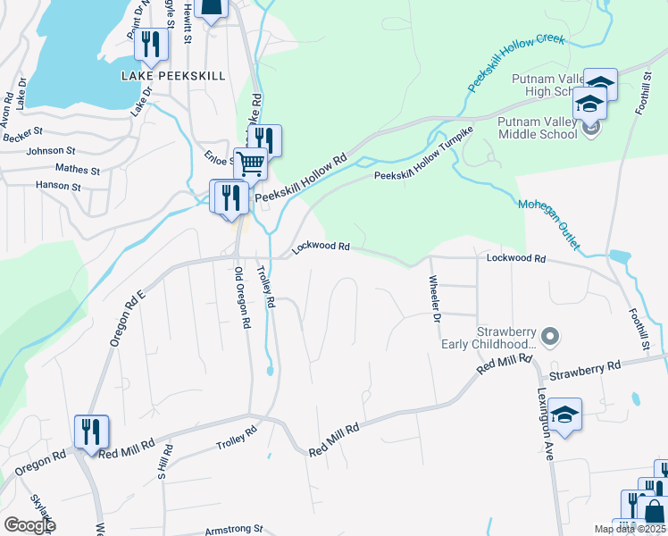 map of restaurants, bars, coffee shops, grocery stores, and more near 30 East Hill Road in Cortlandt