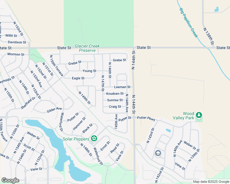 map of restaurants, bars, coffee shops, grocery stores, and more near 14502 Knudsen Street in Bennington