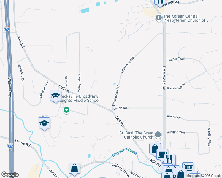 map of restaurants, bars, coffee shops, grocery stores, and more near 8504 Whitewood Road in Brecksville