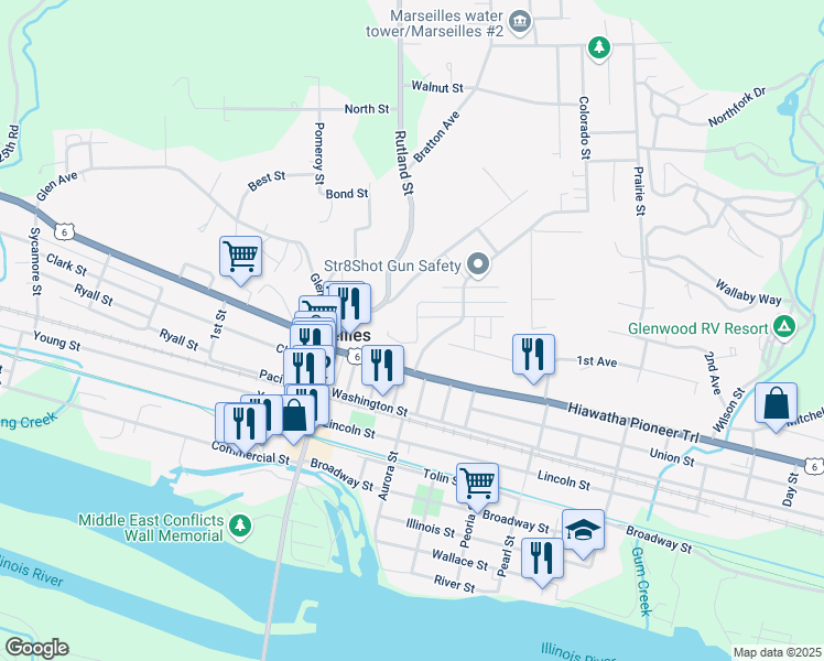 map of restaurants, bars, coffee shops, grocery stores, and more near 594 Woodruff Street in Marseilles