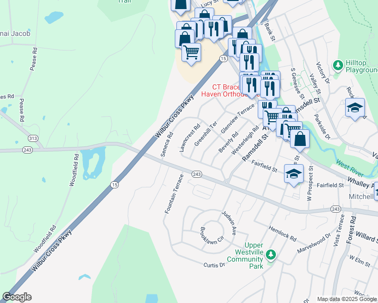 map of restaurants, bars, coffee shops, grocery stores, and more near 14 Green Hill Terrace in New Haven