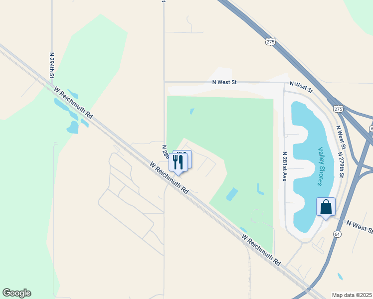 map of restaurants, bars, coffee shops, grocery stores, and more near 28595 Potter Street in Valley