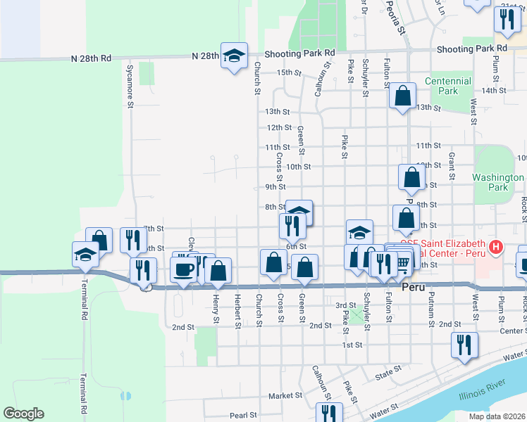 map of restaurants, bars, coffee shops, grocery stores, and more near 2402 8th Street in Peru