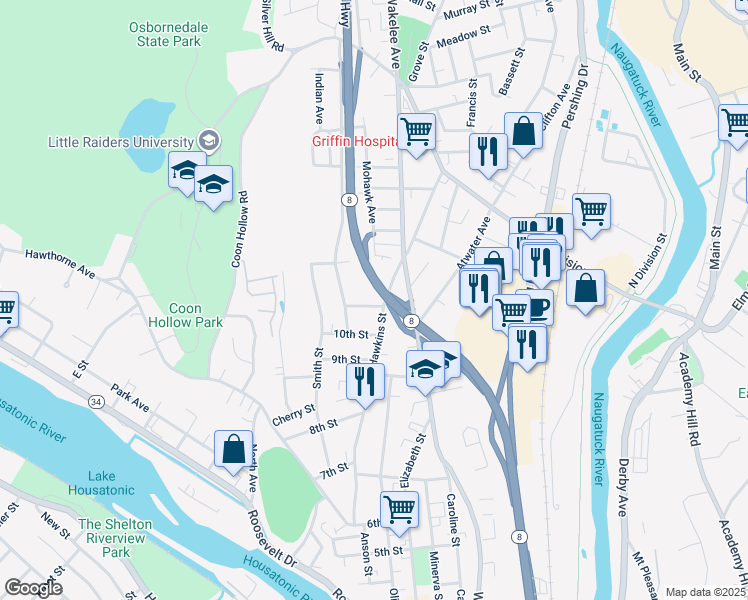 map of restaurants, bars, coffee shops, grocery stores, and more near 234 Hawkins Street in Derby