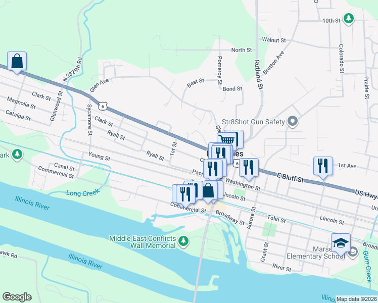 map of restaurants, bars, coffee shops, grocery stores, and more near 269 Clark Street in Marseilles