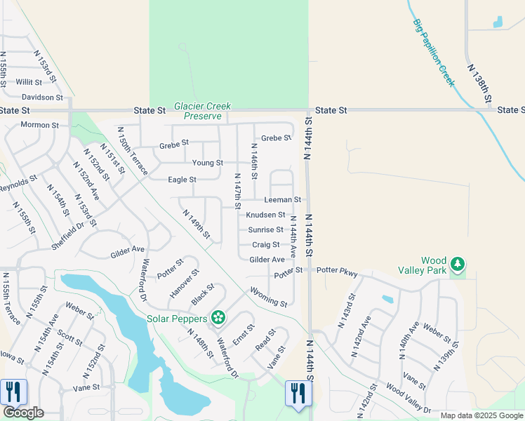 map of restaurants, bars, coffee shops, grocery stores, and more near 14614 Knudsen Street in Bennington