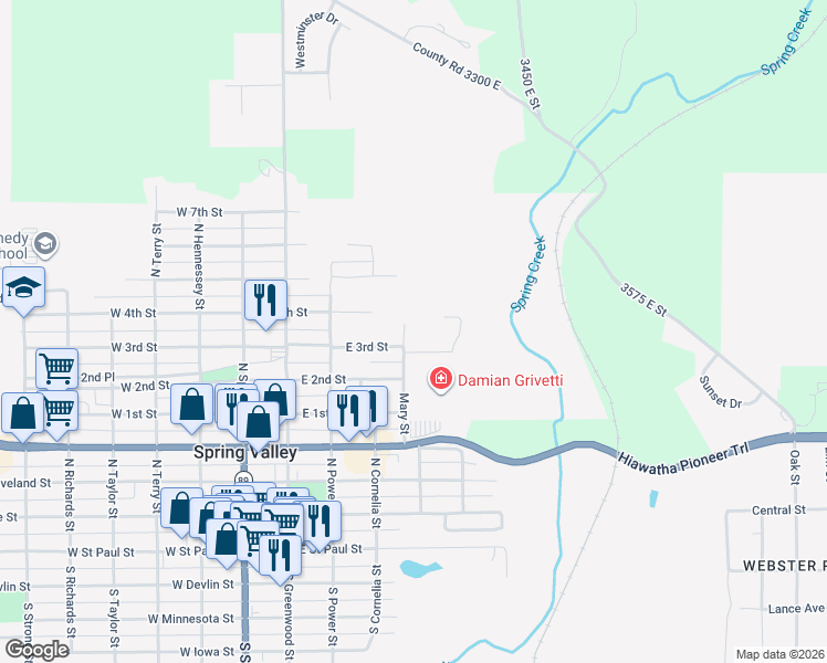 map of restaurants, bars, coffee shops, grocery stores, and more near 420 East 3rd Street in Spring Valley