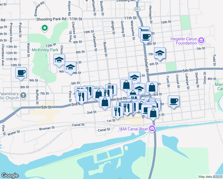 map of restaurants, bars, coffee shops, grocery stores, and more near 404 4th Street in LaSalle