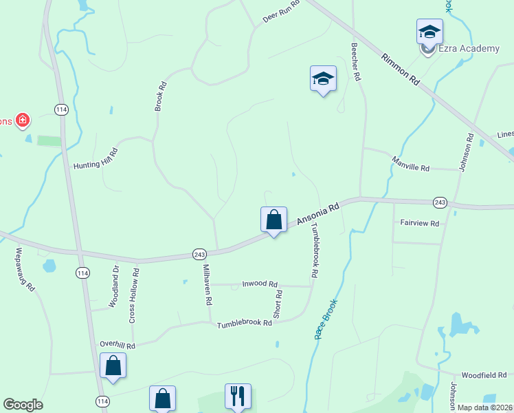 map of restaurants, bars, coffee shops, grocery stores, and more near 107 Ansonia Road in Woodbridge
