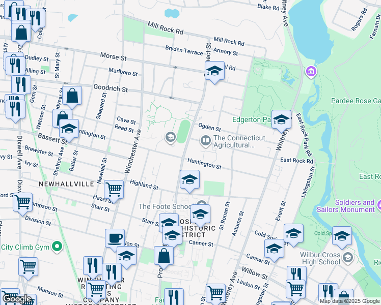 map of restaurants, bars, coffee shops, grocery stores, and more near 711 Prospect Street in New Haven