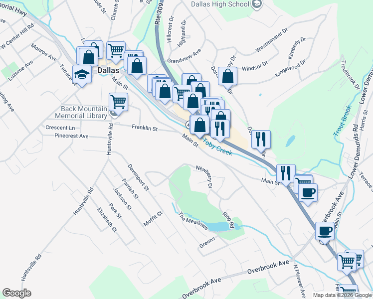 map of restaurants, bars, coffee shops, grocery stores, and more near 36 Franklin Street in Dallas