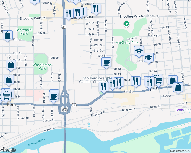 map of restaurants, bars, coffee shops, grocery stores, and more near 708 8th Street in Peru