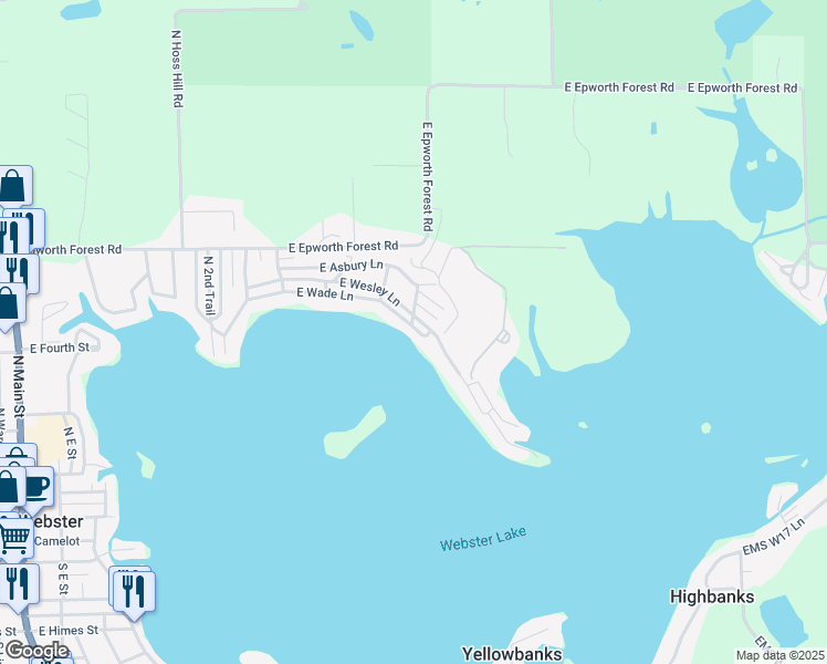 map of restaurants, bars, coffee shops, grocery stores, and more near 6527 N 9th Trail in North Webster