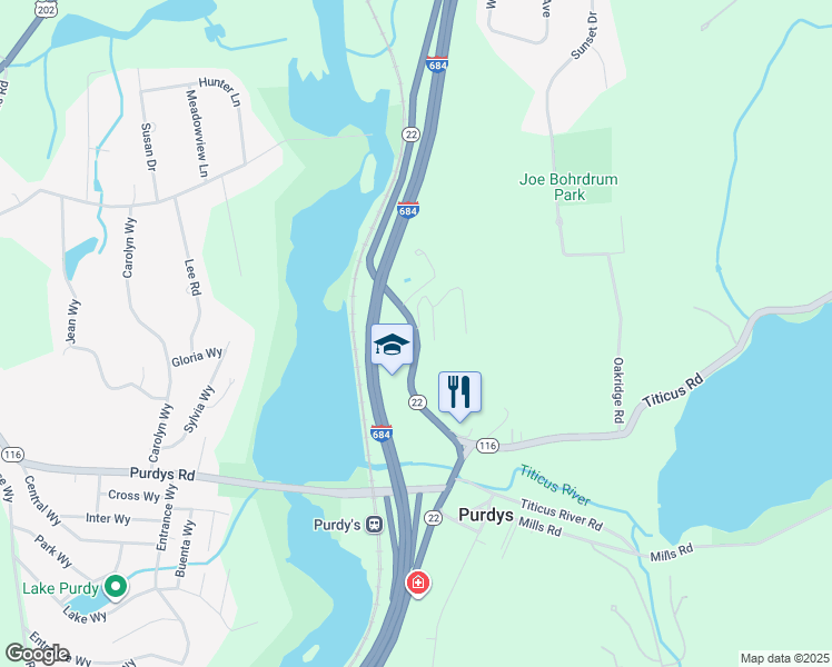 map of restaurants, bars, coffee shops, grocery stores, and more near 537-539 New York 22 in North Salem