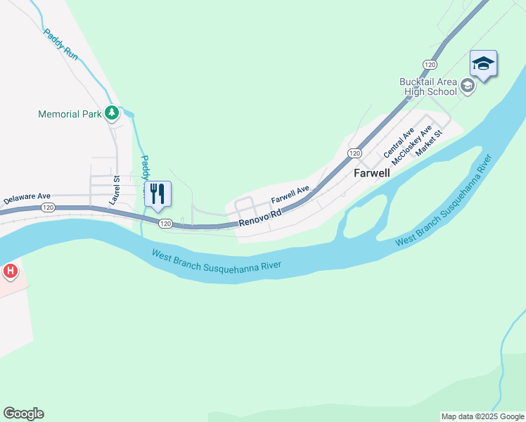 map of restaurants, bars, coffee shops, grocery stores, and more near 542 Farwell Ave in Renovo