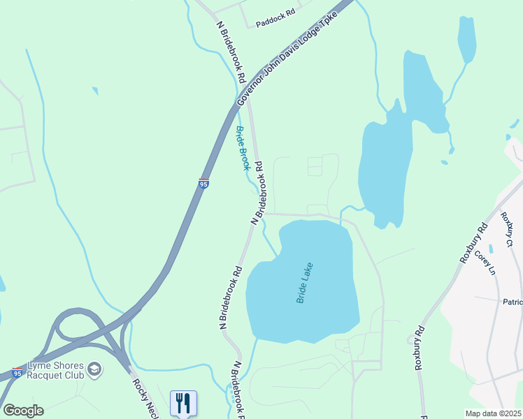 map of restaurants, bars, coffee shops, grocery stores, and more near 131 North Bridebrook Road in East Lyme