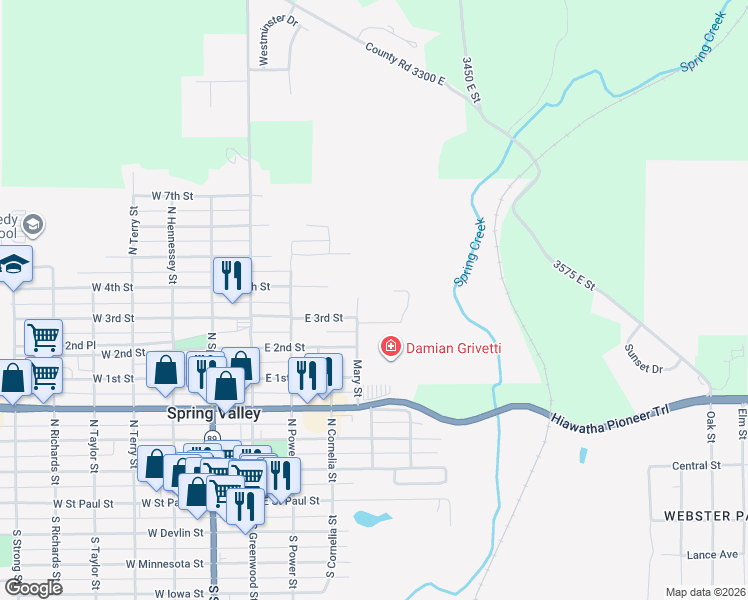map of restaurants, bars, coffee shops, grocery stores, and more near 420 East 3rd Street in Spring Valley