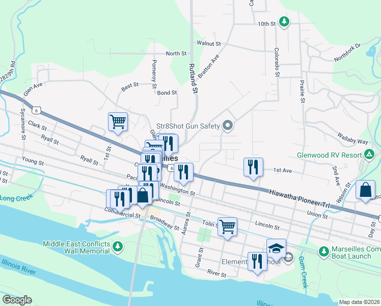 map of restaurants, bars, coffee shops, grocery stores, and more near 594 Woodruff Street in Marseilles