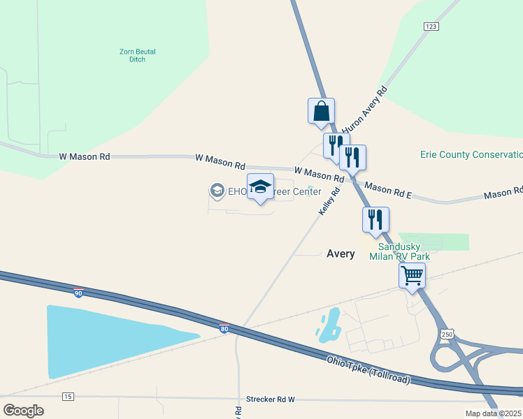 map of restaurants, bars, coffee shops, grocery stores, and more near 316 West Mason Road in Milan