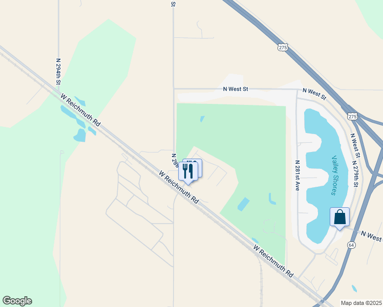 map of restaurants, bars, coffee shops, grocery stores, and more near 28595 Potter Street in Valley