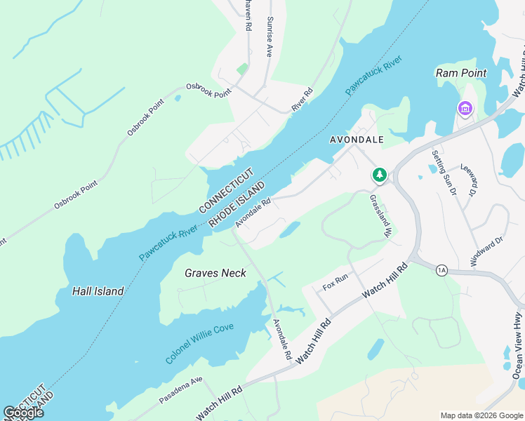 map of restaurants, bars, coffee shops, grocery stores, and more near 60 Avondale Road in Westerly
