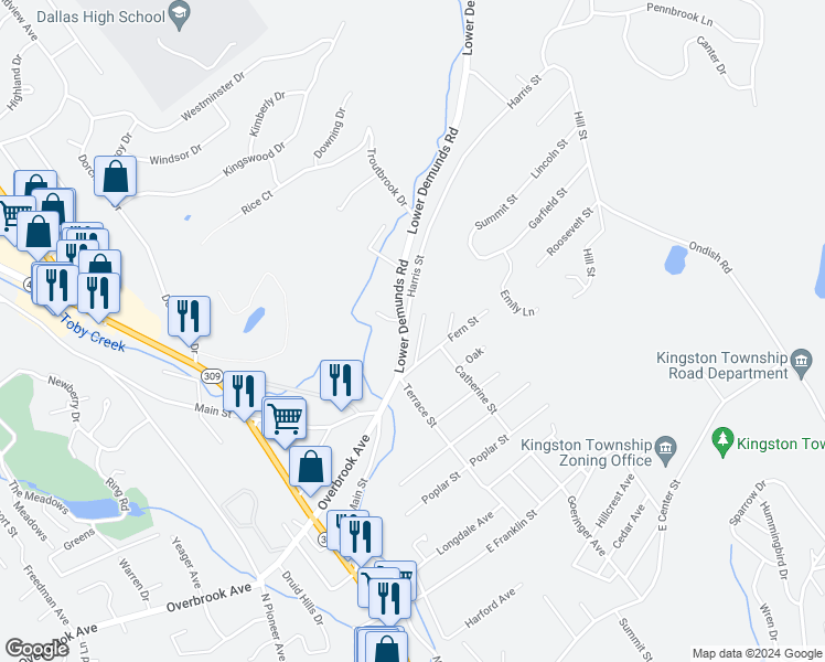 map of restaurants, bars, coffee shops, grocery stores, and more near 1026 Lower Demunds Rd in Dallas