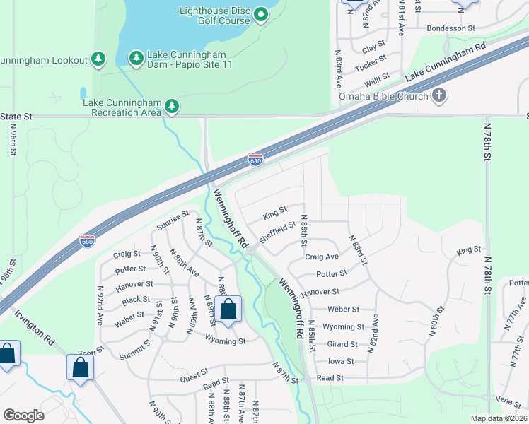 map of restaurants, bars, coffee shops, grocery stores, and more near 8546 King Street in Omaha