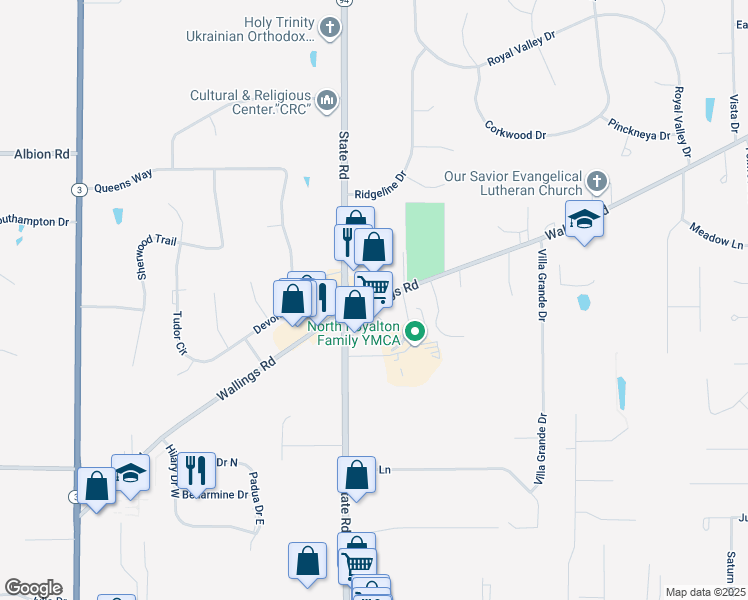 map of restaurants, bars, coffee shops, grocery stores, and more near Wallings Road in North Royalton