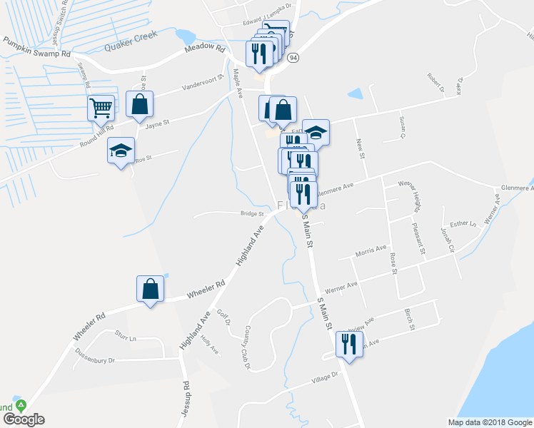 map of restaurants, bars, coffee shops, grocery stores, and more near 28 Bridge Street in Florida
